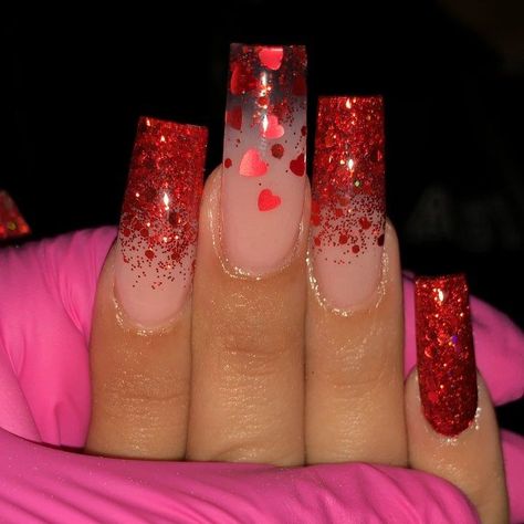 10.3k Likes, 84 Comments - NAYELLY_NAILS ❁ (@nayelly_nails) on Instagram: “So ready for all the valentine sets! ❤️ using my custom red glitter that will be sold soon!” Glitter Valentines Nails, Valentines Day Nails, Nail Polish Storage, Red Acrylic Nails, Glow Nails, Long Square Acrylic Nails, Custom Glitter, Nail Designs Glitter, Valentine's Day Nails