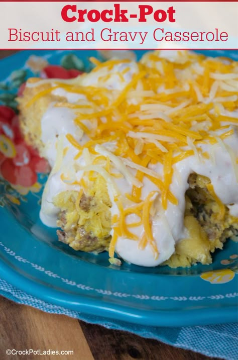 Crock-Pot Biscuit and Gravy Casserole - This recipe for Slow Cooker Biscuits and Gravy Casserole is a yummy way to start your day off with a hearty breakfast filled with sausage, eggs, cheese & pepper gravy! [Low Sugar] #CrockPotLadies #CrockPot #SlowCooker #Breakfast #Casserole #BreakfastCasserole #BiscuitsAndGravy Crock Pot Biscuits And Gravy, Biscuits And Gravy Crockpot, Biscuit And Gravy Crockpot, Crock Pot Biscuits And Gravy Casserole, Crockpot Biscuits And Gravy Casserole, Biscuits And Gravy Casserole Crockpot, Crockpot Biscuits And Gravy, Crockpot Sausage Gravy, Egg Crockpot Recipes