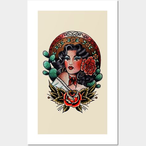 Traditional Pretty Mexican Chicana Tattoo -- Choose from our vast selection of art prints and posters to match with your desired size to make the perfect print or poster. Pick your favorite: Movies, TV Shows, Art, and so much more! Available in mini, small, medium, large, and extra-large depending on the design. For men, women, and children. Perfect for decoration. Vintage Mexican Tattoo, Mexican Pin Up Girl Tattoo, Mexican Aesthetic Tattoo, Mexican Pinup Tattoos, Mexican Lady Tattoo, Traditional Mexican Tattoo For Women, Mexican Heritage Tattoos For Women, Mexican Culture Tattoo For Women, Mexican Tattoo For Women