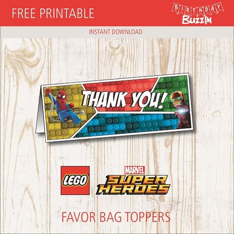 Lego Party Printables, Superhero Party Bags, Superheroes Birthday Party, Printable Lego, Lego Spiderman, Birthday Party Ideas For Kids, Favor Bag Toppers, Party Ideas For Kids, Avengers Party