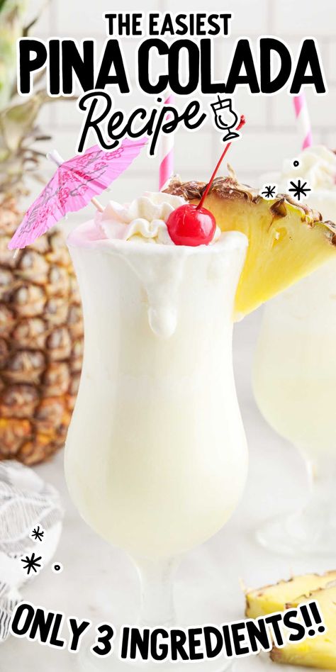 Pina Colada Frozen Pina Colada Recipe, Easy Pina Colada Recipe, Colada Drinks, Tropical Drink Recipes, Pina Colada Drinks, Rum Drinks Recipes, Frozen Pina Colada, Yummy Summer Cocktails, Pina Colada Recipe