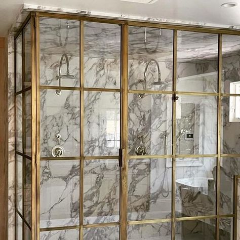 Custom Upholstered Headboard, Mindy Gayer Design, California Ranch, Shower Glass, Steam Shower, Brass Shower, Shower Door, Glass Shower, Beautiful Bathrooms