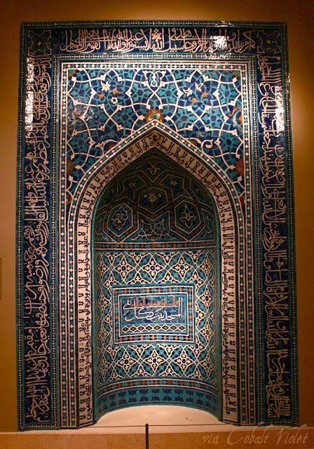 Prayer Niche, Iran 1354-55 via Cobalt Violet Islamic Mosaic Art, Islamic Mosaic, Islamic Tiles, Islamic Patterns, Mosque Architecture, Famous Artwork, Iranian Art, Rustic Frames, Islamic World