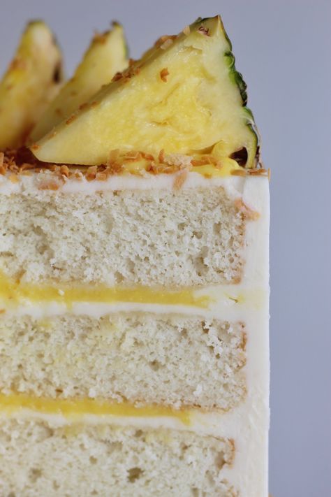 Piña Colada Cake | Cake by Courtney Pina Colada Layer Cake, Pina Colada Cake Recipe From Scratch, Summer Cake Flavors, Pina Colada Cake Recipe, Cake For Summer, Pineapple Curd, Cake By Courtney, Cake Pineapple, Cake Flavours