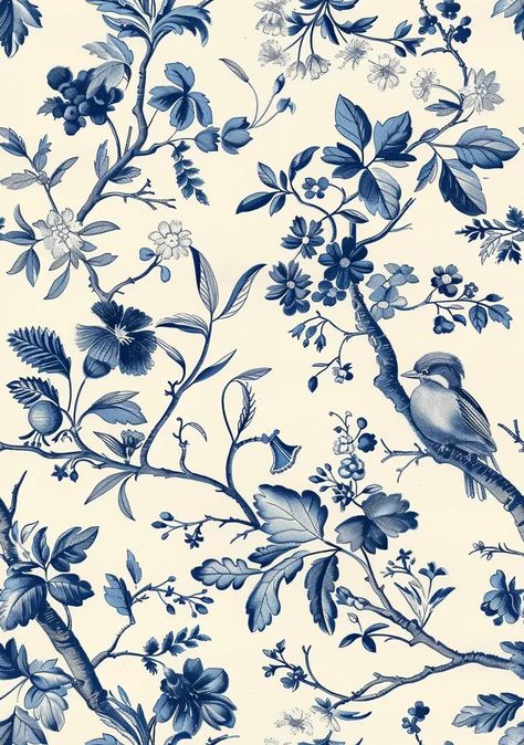 The image is a blue and white floral pattern. It features a variety of flowers, leaves, and birds ->> more details in ai-img-gen.com Blue And White Floral Pattern, Fineliner Art, Pattern Photography, February Wedding, Toile Pattern, Chinese Pattern, French Toile, Blue And White Floral, Style Tile