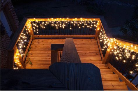 Hanging Patio Lights, Outdoor Deck Lighting, Best Outdoor Lighting, Outdoor Party Lighting, Deck Stairs, Deck Lights, Cool Deck, Indoor String Lights, Icicle Lights