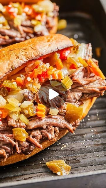 DeLallo Foods on Instagram: "No April Fools here, it’s the ✨Sandwich of the Month✨This Italian Beef Sandwich is exactly what you need to kick off a great April and eat all month long!!
.
Recipes & Discounts➡️Link in Bio
.
Ingredients
2 tablespoons Italian dressing seasoning, divided
1 tablespoon onion powder, divided
1 3-5 pound beef chuck roast
2 tablespoons DeLallo Extra Light Olive Oil
¾ cup beef broth
1 (25.5-ounce) jar DeLallo Mild Whole Pepperoncini Peppers, with brine
1 teaspoon salt
½ teaspoon pepper
½ cup butter
DeLallo Chicago-Style Giardiniera
Sliced provolone cheese
8 hoagie rolls
.
#sandwich #sandwichrecipe #pepperoncinini #foodie #beef #italianbeef #beefsandwich #giardiniera #delallofoods #delalloeats #delallo #italianfood #foodrecipes #sandwichvideo
.
https://www.delallo.com Italian Roast Beef Sandwiches, Authentic Italian Beef Sandwiches, Roastbeef Sandwich Hot, Italian Beef Sandwiches With Giardiniera, Italian Slow Cooker Beef Sandwiches With Giardiniera Aioli, Sandwich Video, Roast Beef Sandwich, Pepperoncini Peppers, Italian Beef Sandwiches