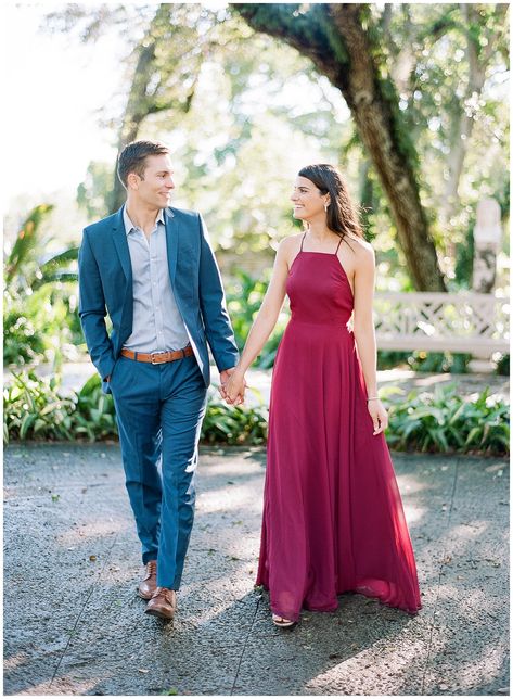 Maroon dress engagement photos || The Ganeys Dress Engagement Photos, Wedding Photography Poses Unique, Prenup Ideas, Engagement Photo Dress, Dress Engagement, Wedding Day Photos, Outdoor Wedding Photography, Pre Wedding Poses, Engagement Outfit