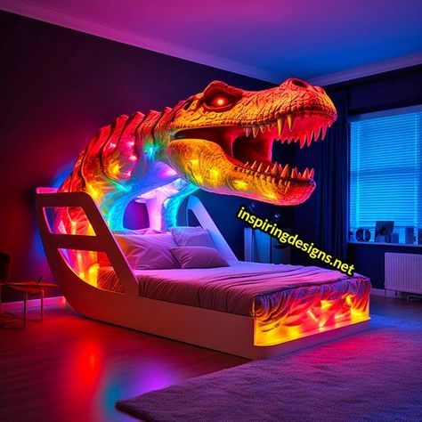 These Giant Dinosaur Shaped Bunk Beds Turn Sleepovers into Dino Adventures – Inspiring Designs Dinasour Bedroom Decor, Dino Bedroom Ideas For Boys, Boys Room Dinosaur Theme, Cool Boy Beds, Bunk Bed Rooms For Kids, Kid Boy Room Ideas, Dino Furniture, Bedroom For Boys Kids, Boy Room Decor Ideas For Kids