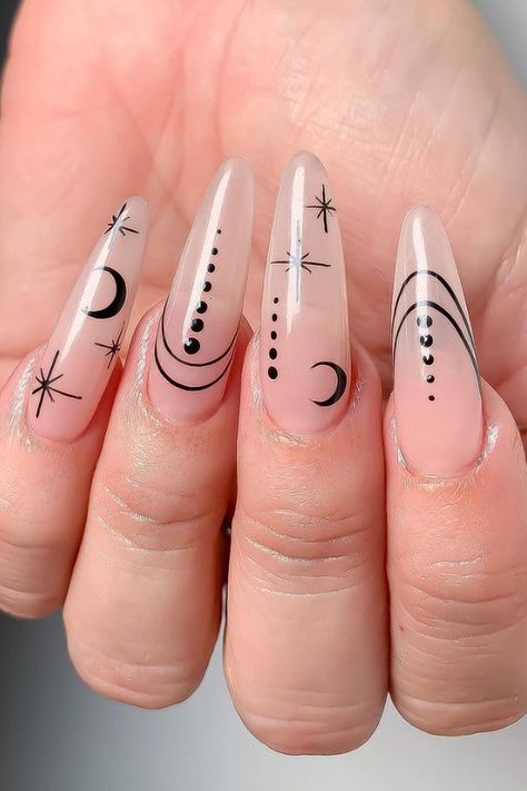 Skyscape halloween coven nails for autumn 📸 nails_and_soul Wiccan Nails, Nails For Autumn, Good Nite, Christmas Tree Nails, Wiccan Symbols, Winter Nails Acrylic, Christmas Nails Easy, Cute Christmas Nails, Glamour Nails