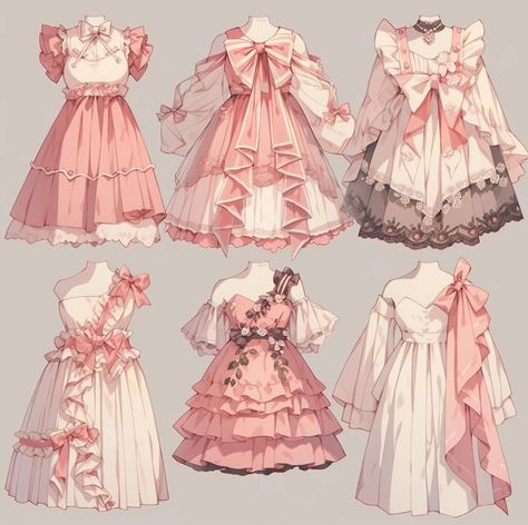 Character Designing Ideas, Kawaii Pink Drawing, Pretty Clothes Drawing, Frilly Dress Drawing Reference, Cute Anime Dress, Pink Dnd Outfit, Cute Anime Dresses Design, Aesthetic Clothes Drawing Reference, Clothes Fantasy Design