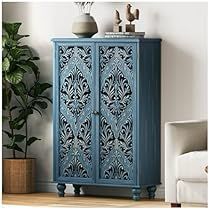 Tall Narrow Storage Cabinet, Narrow Cabinet, Furniture Storage Cabinets, Carved Doors, Fir Wood, Accent Cabinet, Cabinet Decor, Blue Bedroom, Sideboard Cabinet