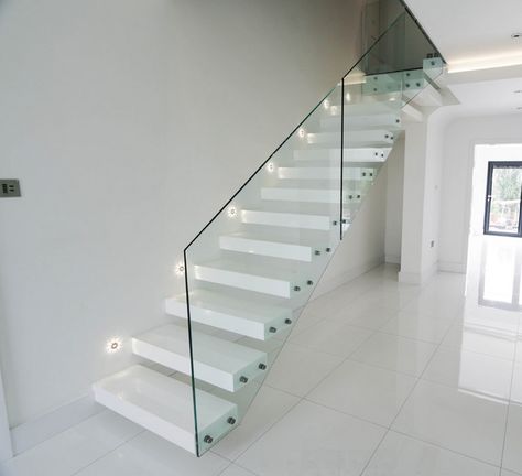 Cyprus Villa, Staircases Ideas, Glass Stairs Design, Stair Landing Decor, Staircase Glass, Glass Railing Stairs, Frameless Glass Balustrade, Staircase Design Modern, Glass Stairs