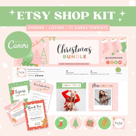 Christmas Etsy Banner Kit - Christmas Etsy shop Bundle - Holiday Etsy Shop Bundle - Etsy Store Design - Festive Etsy Banner Set - Etsy shop by Holafavordigital on Etsy Banner Logo, Etsy Shop Banner, Kit Christmas, Etsy Banner, Christmas Ornament Wreath, Christmas Banners, Logo Icon, Christmas Templates, Kit Digital