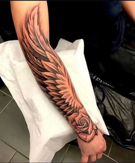 Wing Forearm Tattoo For Men, Forearm Cover Up Tattoo Men, Angel Wing Forearm Tattoo, Latest Tattoos For Men, Angel Wing Arm Tattoo, Angel Wings Tattoo Forearm, Forearm Wing Tattoo, Wing Tattoo Arm, Forearm Cover Up Tattoos