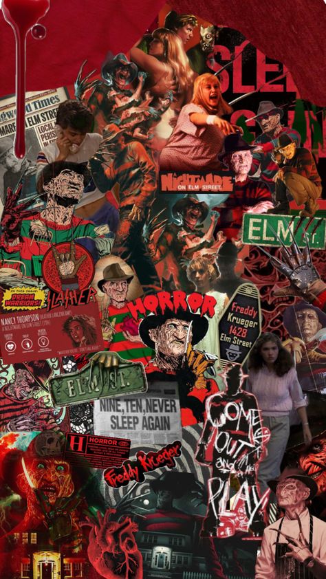 #horror #nightmareonelmstreet #FreddyKrueger Freddy Krueger Wallpaper, Dream Warriors, Wallpaper Collage, Never Sleep, Elm Street, Freddy Krueger, Nightmare On Elm Street, Collage