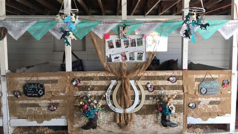 K’s Horse Stall Decorations for MT State Fair 2019. We won! Fair Horse Stall Decorations Ideas, Fair Decorations 4-h, Horse Stall Decoration Ideas Fair, Fair Stall Decorations Ideas, 4h Fair Stall Decorations, Fair Pen Decorating Ideas, 4h Horse Stall Decorations, Horse Show Stall Decorations, Horse Stall Decorations For Fair