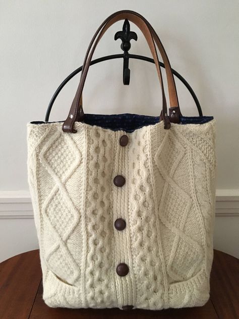 Irish Aran Knit Felted Wool Tote Bag by FilzWork on Etsy https://www.etsy.com/listing/524365091/irish-aran-knit-felted-wool-tote-bag Old Sweater Crafts, Wool Tote Bag, Aran Knit, Felt Tote Bag, Wool Tote, Felt Tote, Sweater Bags, Upcycled Bag, Knitted Bag