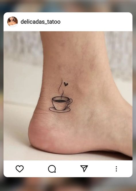 Iced Coffee Tattoo Ideas Small, Tea Cup Tattoos For Women, Mini Tea Cup Tattoo, Matching Coffee Tattoos For Best Friends, Coffee Finger Tattoo, Cup Of Tea Tattoo Small, Best Friend Coffee Tattoos, Tiny Coffee Cup Tattoo, Coffee Cup Tattoo Design