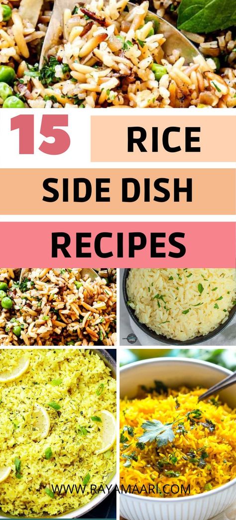 15+ rice side dish recipes that are simple to make yet delicious. These rice recipes for dinner will be fun to share with family and friends along with other food options. Delicious Rice Recipes, White Rice Dishes, Instant Rice Recipes, Easy Rice Side Dishes, Meatloaf Side Dishes, Shrimp Side Dish, Rice Recipes Side, Tasty Rice Recipes, Best Rice Recipe