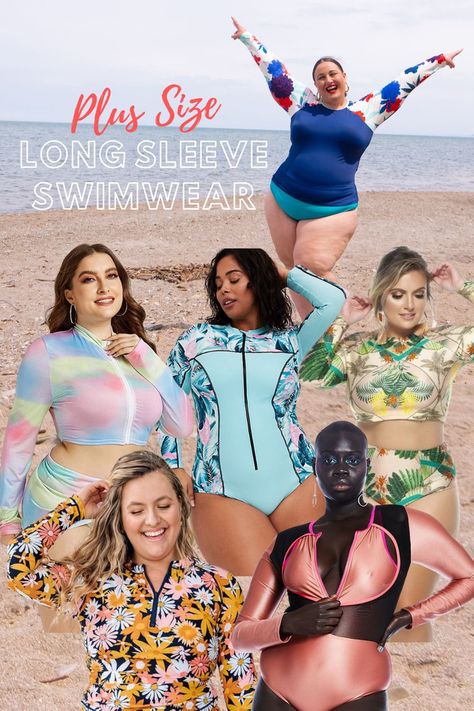 Shopping for plus size long sleeve swimsuits? This post features plus size rash guards, plus size long sleeve tops in every style and design! Plus Size Rash Guard Swimwear, Swimwear With Sleeves, Cheap Rash Guard With Upf 50+ For Swimming, Affordable Rash Guard With Upf 50+ For The Beach, Upf 50+ Long Sleeve Rash Guard For Swimming, Upf 50+ Long Sleeve Rash Guard For Pool, Sporty Suit, Swimsuit Workout, Plus Size Long Sleeve Tops