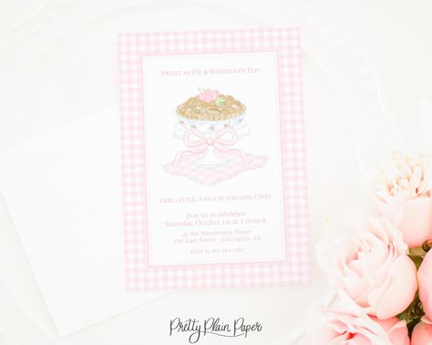 Invitation | Sweet as Pie Invite | Pink Gingham Border and Bow | Printable | Watercolor Pie Theme Birthday | Cutie Pie Baby Shower | 5010 Watercolor Pie, Bow Printable, Pie Birthday, Paper People, Sweetie Pie, Pink Gingham, Cutie Pie, Shower Set, Inkjet Printer