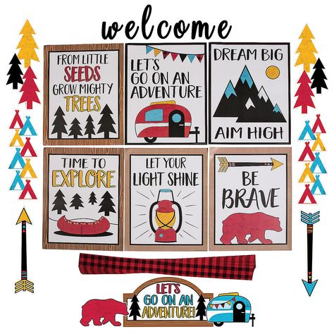 Adventure Classroom, School Wide Themes, Classroom Camping, Travel Theme Classroom, Farmhouse Projects, School Hallway, Camping Classroom, Lead Teacher, Camping Theme Classroom