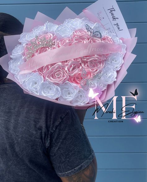 HAPPY NATIONAL GIRLFRIEND DAY!!🥰 - This is my first time doing a heart shaped bouquet and I love it..it’s soooo cute😍this is my new fav! - - #merakielysiancreations #nationalgirlfriendday #heartbouquet #longbeachcalifornia #losangeles #eternalroses #pinkroses #whiteroses #butterflies #tiara #love #couplegoals #explore #explorepage #foryou #instalike Heart Shaped Bouquet, Girlfriend Day, National Girlfriend Day, Girlfriends Day, Eternal Roses, Luxury Flower Bouquets, Long Beach California, Flower Crochet, Ribbon Roses