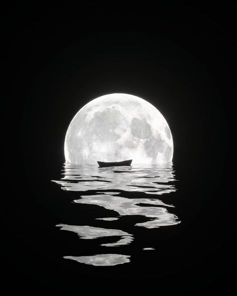 Moon Sea Painting, Sea Moon Aesthetic, Moon River Tattoo, Moon In Water, Immortal Band, Future Moodboard, Moon Boat, Sketching References, Moon Over Water