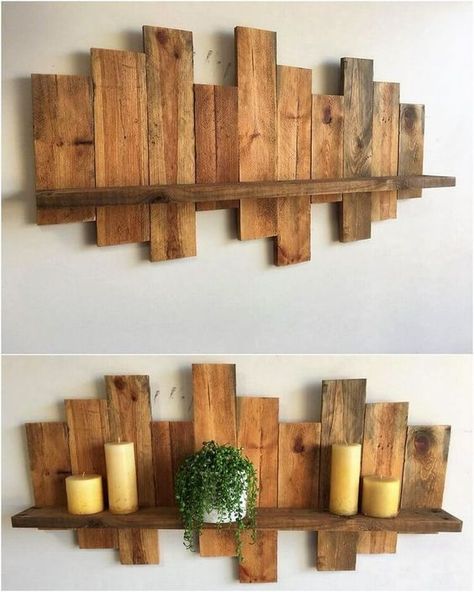 Wooden Pallet Shelves, Old Wood Projects, Pallet Wall Decor, Pallet Wall Shelves, Wood Pallet Wall, Pallet Shelves, Wooden Pallet Projects, Pallet Wall, Wood Pallet Projects