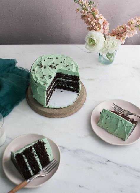 Mint Chocolate Chip Cake, Chocolate Chip Frosting, Mint Chocolate Chip Ice Cream, Chocolate Chip Cake, Chocolate Chip Ice Cream, Baking Cocoa, Mint Chocolate Chip, Layer Cakes, A Piece Of Cake