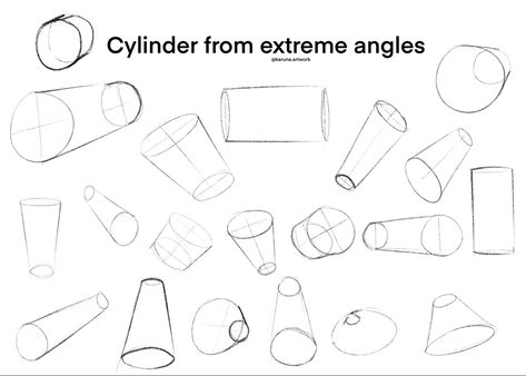 Shapes In Different Perspectives, Cylinders In Perspective, Perspective Tips, Practice Drawing Shapes, 3d Practice, Geometric Shapes Drawing, Shapes 3d, Draw Comics, Perspective Drawing Lessons