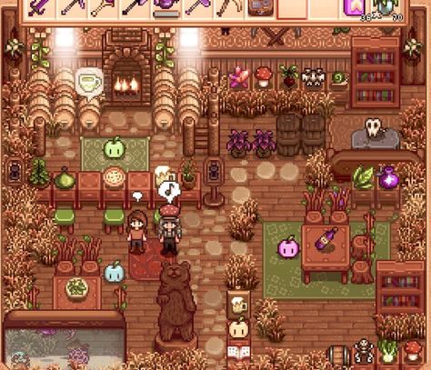 Stardew Valley Farmhouse Color, Stardew Inspiration, Shed Bar Ideas, Stardew Ideas, Stardew Farm, Stardew Valley Farm, Terraria House Design, Stardew Farms, Farmhouse Layout