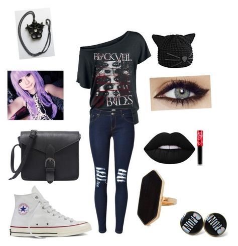 "black veil brides concert outfit" by aubrey-corbett on Polyvore featuring beauty, Converse, Karl Lagerfeld, Lime Crime and Jaeger Veil Brides, Black Veil Brides, Black Veil, Concert Outfit, Karl Lagerfeld, Veil, Converse, Bags For Women, Designer Clothes