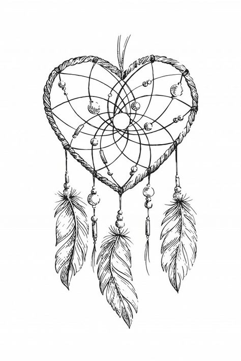 Heart Shaped Dream Catcher Tattoo, Heart Dream Catcher Tattoo, Dream Catcher Tattoo Design Unique, Small Side Tattoos, Portuguese Tattoo, Atrapasueños Tattoo, Dream Catcher Coloring Pages, Dreamcatcher Drawing, Infected Tattoo