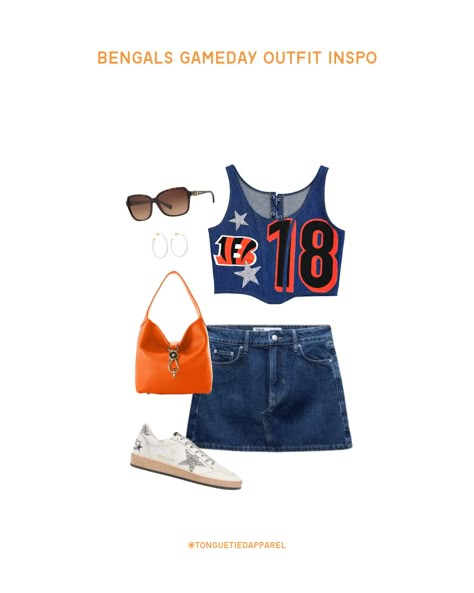 Bengals game outfit inspiration #customized #custommade #gamedayoutfit #ootd #bengals #styling Bengals Game Day Outfit Women, Cincinnati Bengals Outfit Woman, Bengals Game Day Outfit, Bengals Outfit, Wag Outfits, Wag Dr, Cincinnati Bengals Football, Bengals Football, Game Outfit