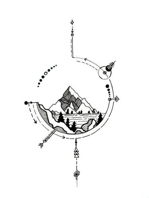 mountain compass Tattoo Mountain, 심플한 그림, White Drawing, Mountain Tattoo, Mountain Travel, Desenho Tattoo, Nature Tattoos, 문신 디자인, Black And White Drawing