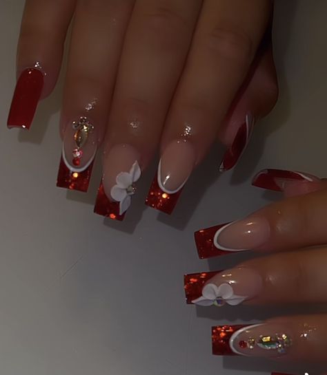 Red Acrylic Nails, Fancy Nails Designs, Winter Nails Acrylic, Pretty Nail Art Designs, Fun Crochet, Nail Swag, White Nail, Pretty Nail Art, Fancy Nails