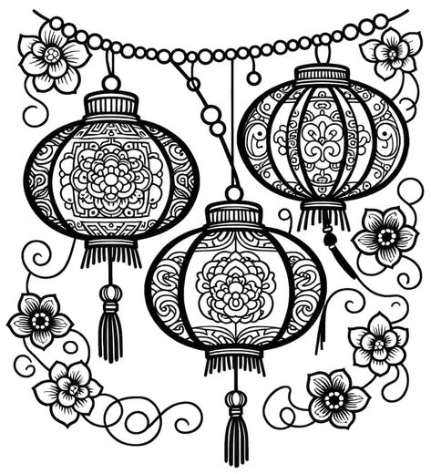 Chinese New Year Coloring Pages - Celebrate the Lunar New Year Lunar New Year Drawing, Lantern Coloring Page, Chinese New Year Coloring Pages, New Year's Drawings, Lantern Chinese, Chinese Lantern Festival, New Year Coloring Pages, Unique Coloring Pages, Chinese Lantern