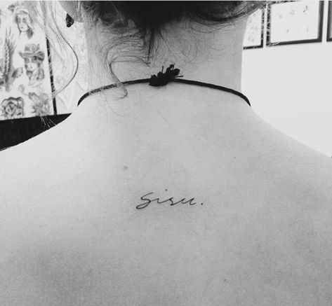 My new tattoo 'Sisu' the finish word that has no direct translation to English roughly describes 'having guts' determination, strength of will and courage in the face of adversity- inspired by my mum. ☺️ Benevolence Tattoo, Bravery Tattoo Symbol, Sisu Tattoo Finland, Suomi Tattoo, Fortitude Tattoo, Finnish Symbols, Mentality Tattoo, Bravery Tattoo, Sisu Tattoo