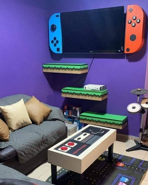 Boys Gamer Bedroom Ideas, Boys Gamer Bedroom, Boys Gaming Room, Gamer Bedroom Ideas, Nintendo Room, Super Mario Room, Video Game Bedroom, Video Game Room Decor, Mario Room