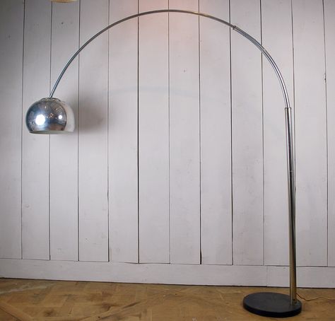 Silver Arc Lamp, Floor Lamp Chrome, Floor Lamp Retro, Chrome Floor Lamp, 70s Floor Lamp, Standing Lamps Living Room, Chrome Home Decor, Arching Floor Lamp, Arched Lamp