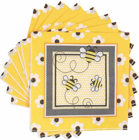 AmazonSmile: WallyE Bumble Bee Napkins, for What Will It Bee Gender Reaveal, Baby Shower, Honey Bee Themed Birthday Party, 20 Pack : Home & Kitchen Honey Bee Themed Birthday Party, Bee Themed Birthday, Bee Baby Shower Decoration, Bee Themed Birthday Party, Bee Plates, Bee Napkins, What Will It Bee, Honey Bee Baby Shower, Bumble Bee Print