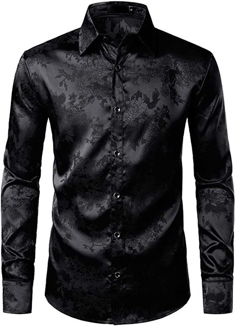 Long Sleeve Dress Shirt Men, Long Sleeve Button Up Dress, Shirt Outfit Men, Satin Roses, Floral Jacquard, Satin Shirt, Button Up Dress, Black Shirt Dress, Long Sleeve Shirt Dress