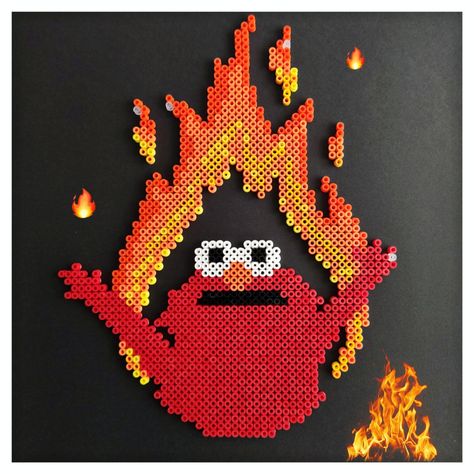 Hama Bead Projects, Pulp Fiction Perler Beads, Perler Bead Patterns Memes, Elmo Perler Beads, Meme Perler Beads Pattern, Rave Pixel Art, Pearler Bead Designs Easy, Perler Bead Memes, Weird Perler Bead Patterns