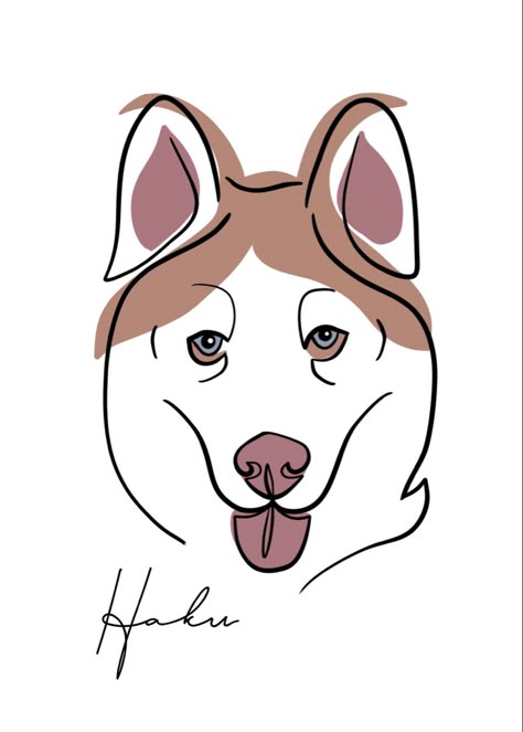 Husky Line Drawing, Husky Painting Easy, Huskies Drawing, Husky Drawing Sketches, Husky Drawing Easy, Husky Tattoo Simple, Husky Line Art, Husky Doodle, Husky Tattoo