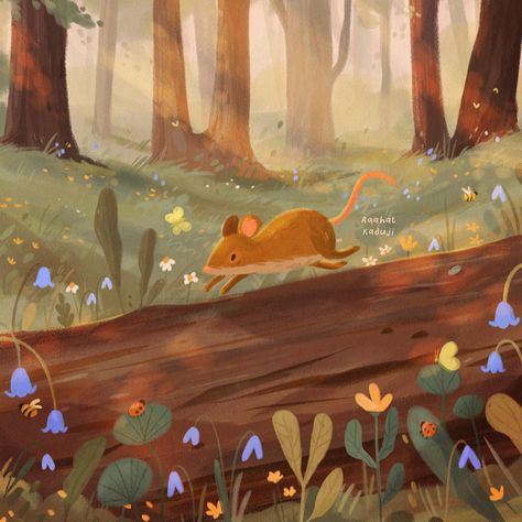 Raahat Kaduji on Twitter: "It's #AnimalArtistsUnite time! 🦊🐻🤎… " Forest Animals Illustration, Maus Illustration, Illustration Forest, Forest Wildlife, Mouse Illustration, Mouse Art, Forest Illustration, Childrens Wall Art, River Art