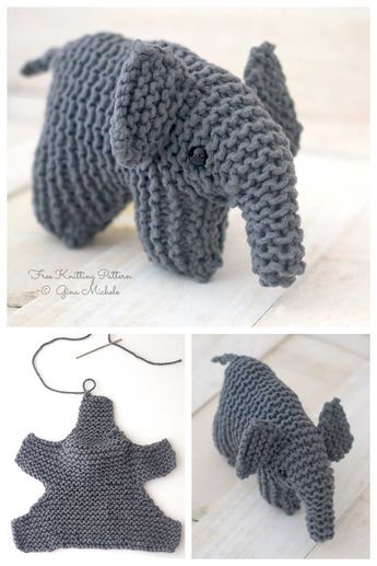 Knitted Elephant Free Patterns Easy, Easy Knitting Animals, Knit Animals Easy, Knitted Elephant Pattern, Plush Knitting Pattern, How To Knit A Stuffed Animal Easy, Small Animal Knitting Patterns Free, Easy Knit Stuffed Animals, Easy Knit Animals For Beginners