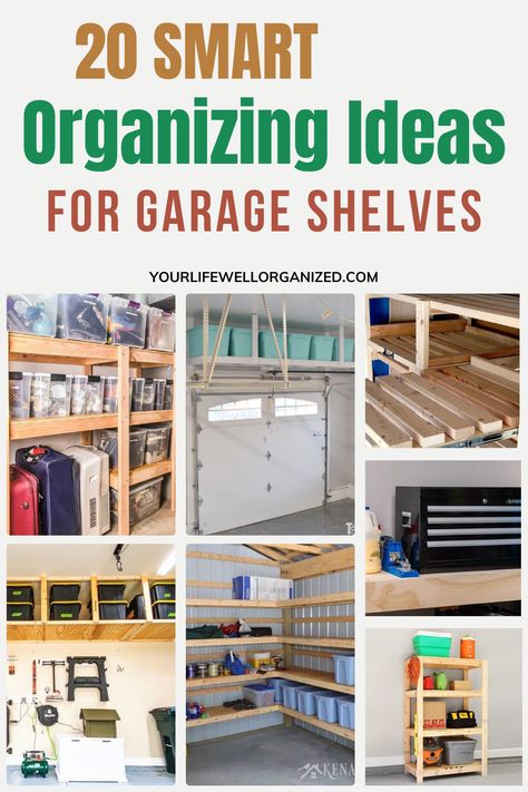 Does your garage need to be more organized? Clear the clutter and get organized once and for all with these garage shelving ideas. 20 brilliant garage shelving ideas to buy or DIY to get organized. Organize Beach Stuff In Garage, Diy Garage Organization Ideas, Garage Shelving Ideas, Small Garage Organization, Hanging Garage Shelves, Garage Redo, Smart Garage, Garage Wall Storage, Garage Organization Ideas