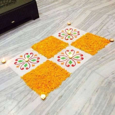 Rectangle Rangoli Designs, Square Rangoli Design For Diwali, Square Rangoli Design, Square Rangoli, Floral Rangoli, Rangoli Designs Simple Diwali, Easy Rangoli Designs Diwali, Diwali Decoration Items, Rangoli Designs Latest